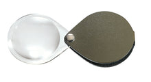 Load image into Gallery viewer, Circular magnifier inside clear oval setting, with attached fold-out pine-green case
