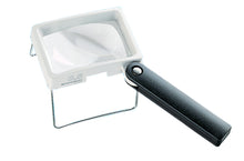 Load image into Gallery viewer, Rectangular magnifier with white housing, black handle and rectangular stand.
