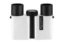 Load image into Gallery viewer, Compact binocular with sleek white coating and black eyepieces and focusing wheel.
